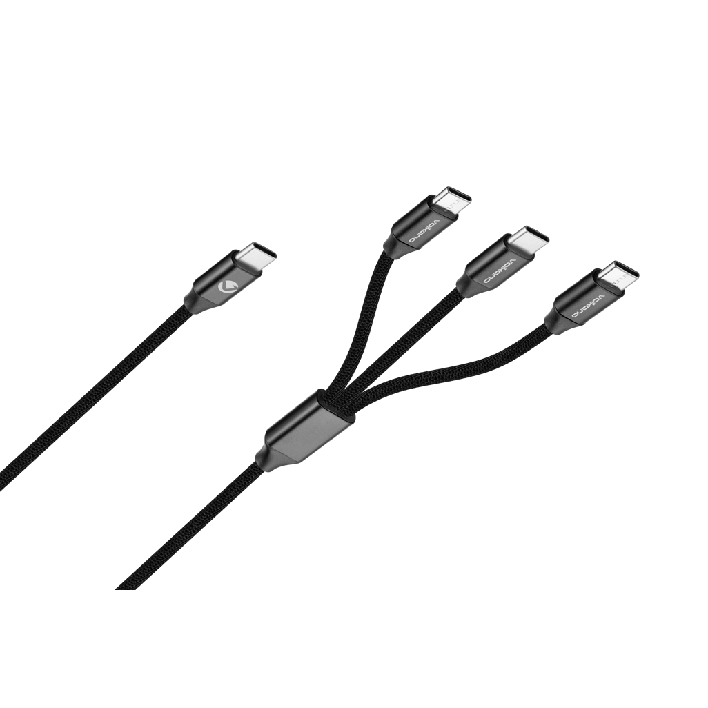 Volkano Weave Series 100w 3-in-1 Charge Cable (3 x Type C) - Black