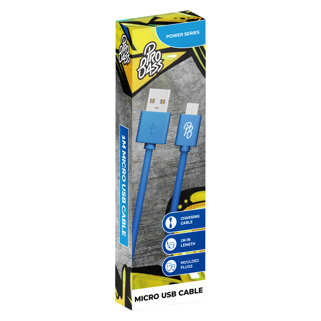 Pro Bass Power Series Boxed Round Micro USB Cable - Blue