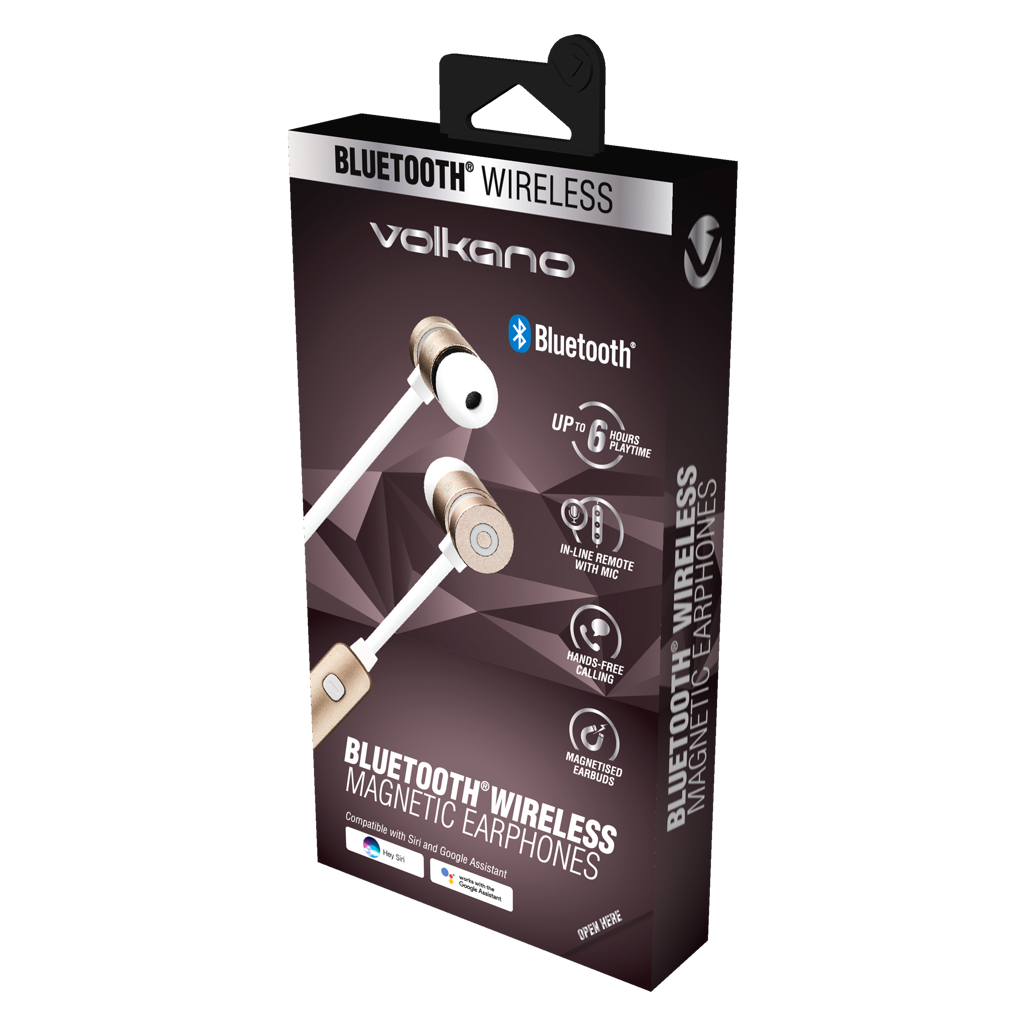 Volkano Mercury Series Bluetooth Magnetic Earphones - Gold/White