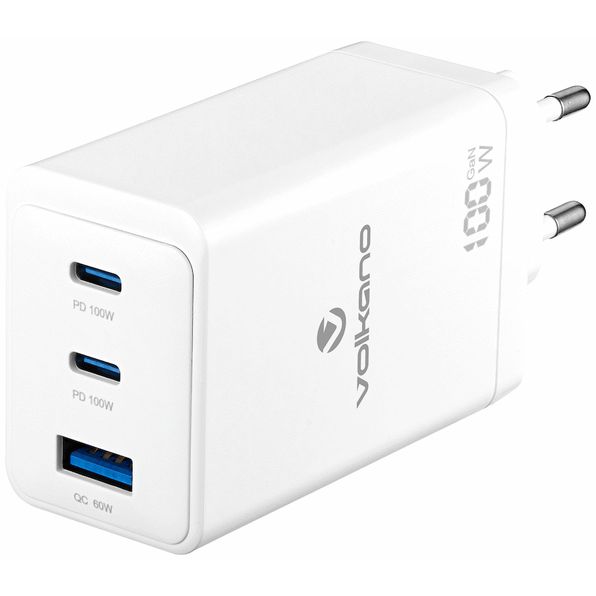 Volkano WattPro Series Triple Port 100W GaN Wall Charger - White - image 2