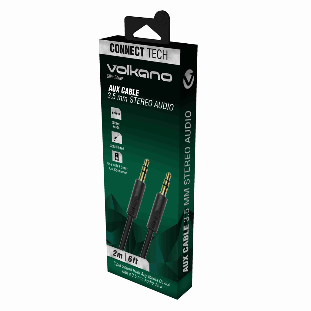 Volkano Slim Series Aux Cable 2m - Black