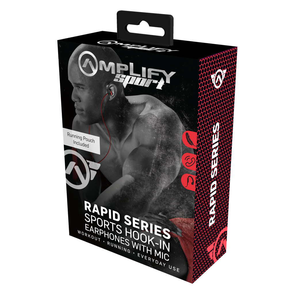Amplify Sport Rapid series earbuds with pouch - Black/Red