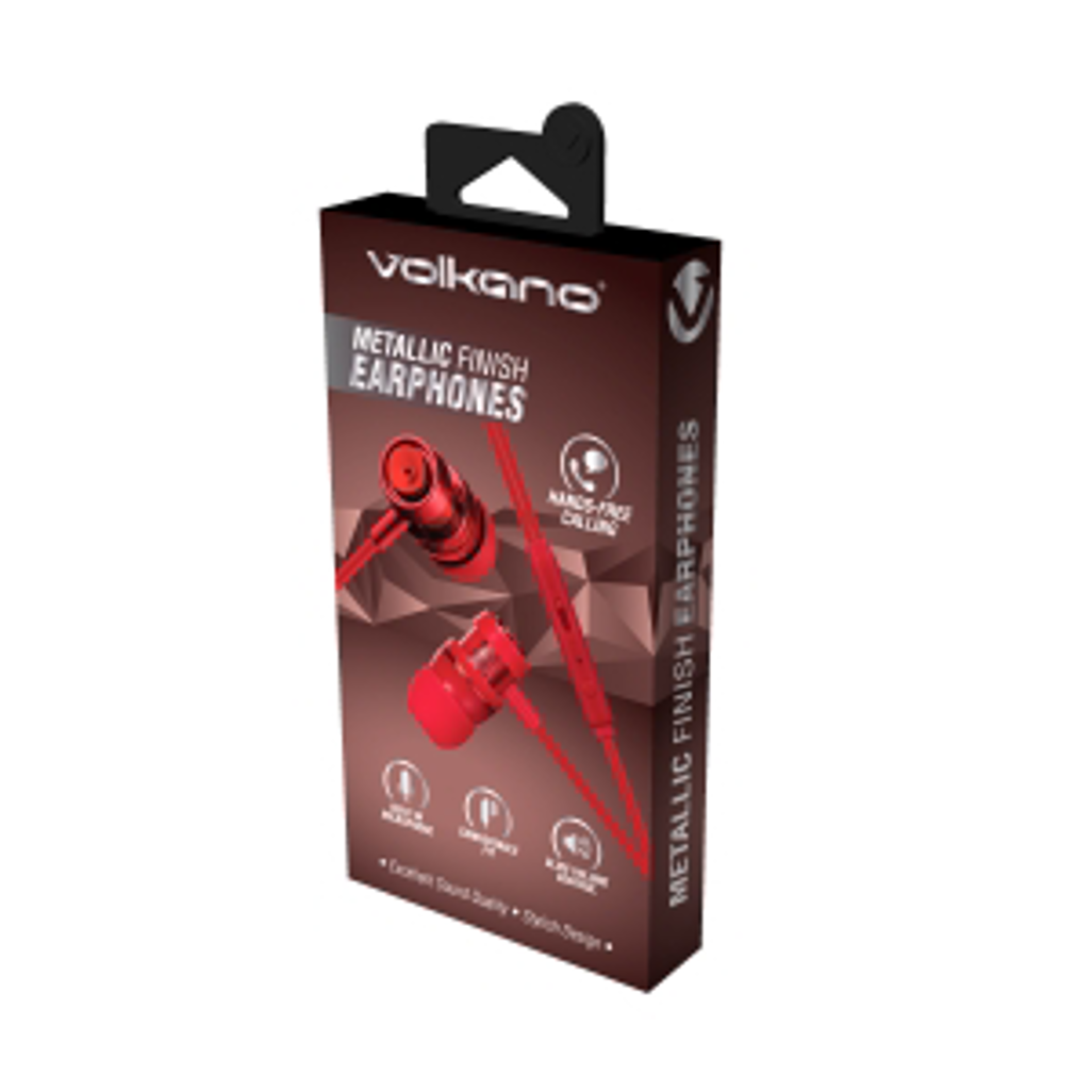 Volkano Alloy Series Earphones with Mic - Solid Red