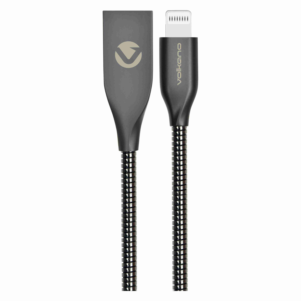 Volkano Iron Series Round Metallic Spring MFI Lightning Cable 6ft - Gun Metal