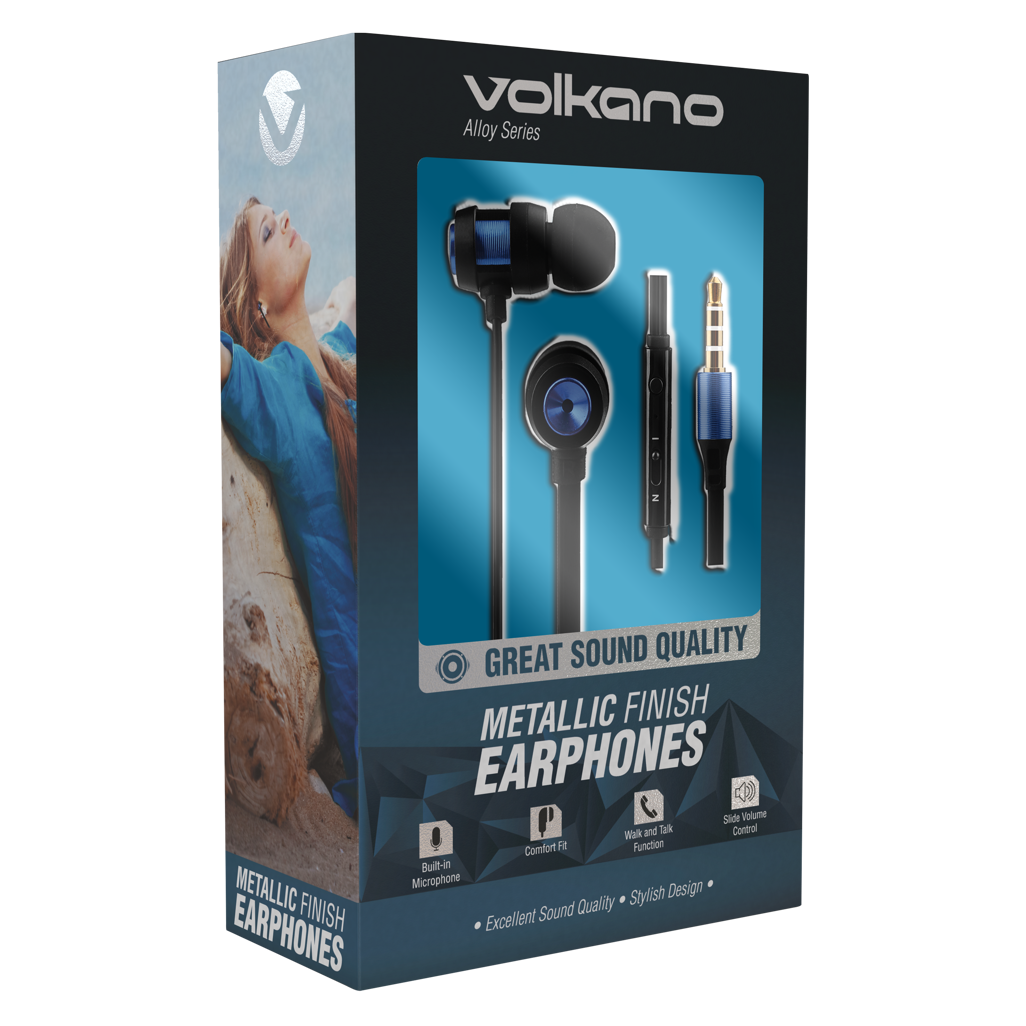 Volkano Alloy Series Metal Earphone - Blue