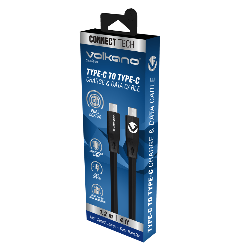 Volkano Slim Series Type-C to Type-C Cable - Black (1.2m)