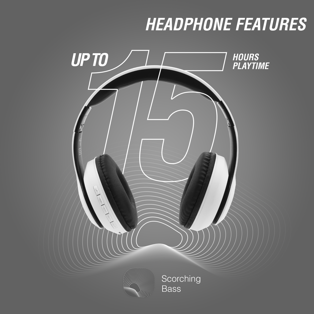Volkano Impulse Series Bluetooth Headphones - White