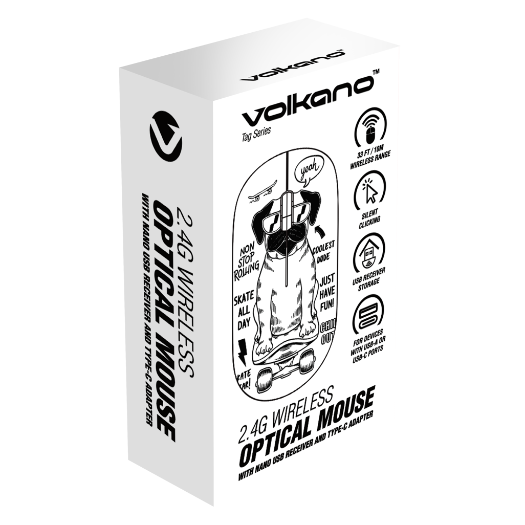 Volkano Tag Series 2.4G Wireless Optical Mouse with Nano USB and Type-C Receiver - Pug
