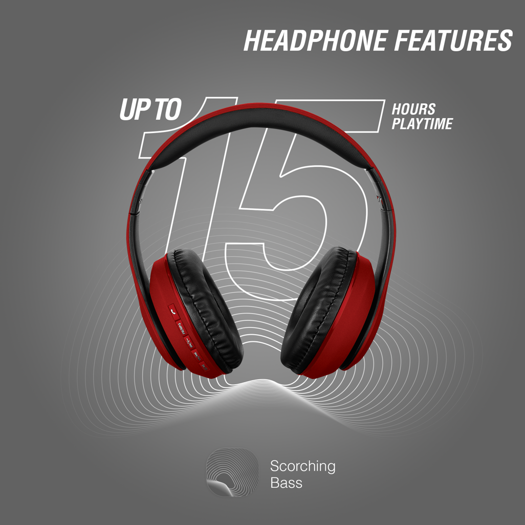 Volkano Impulse Series Bluetooth Headphones - Red