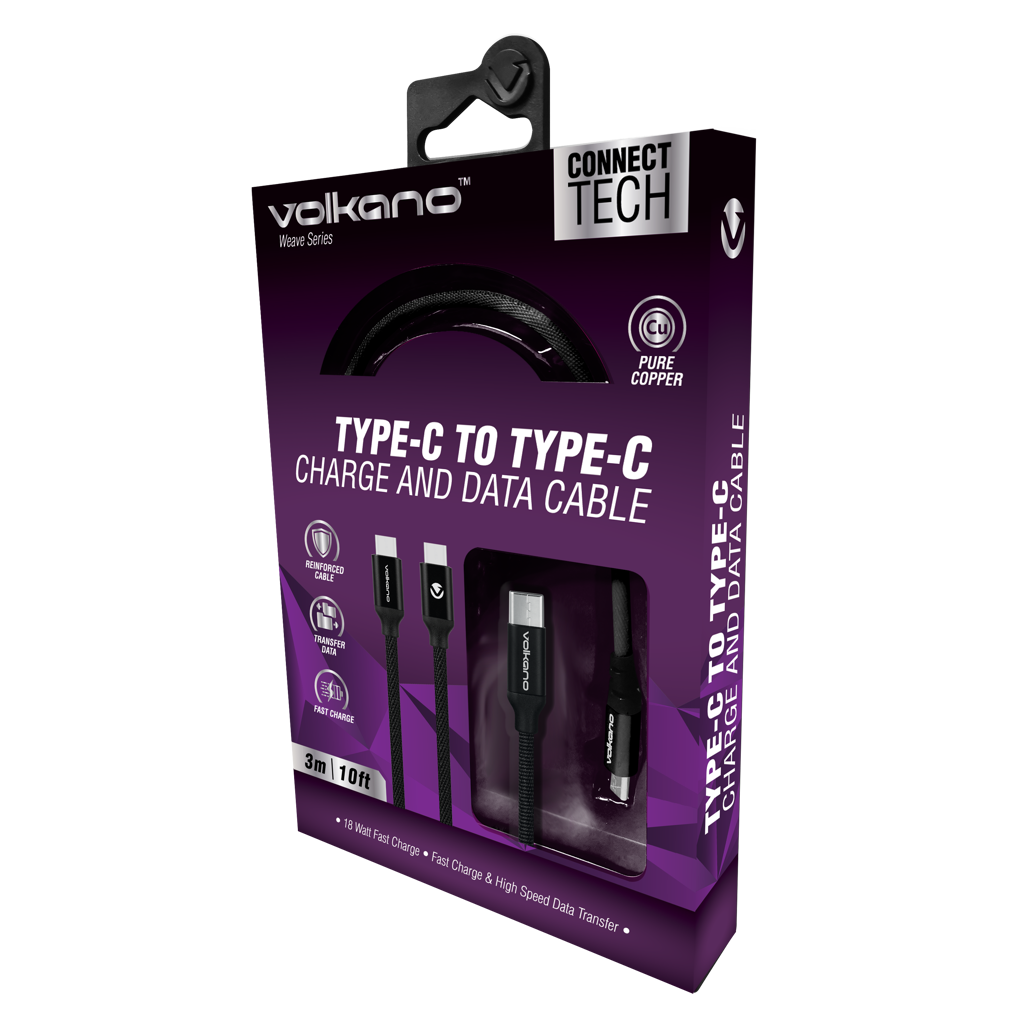 Volkano Weave Series Type-C to Type-C Cable 3m 60w - Black