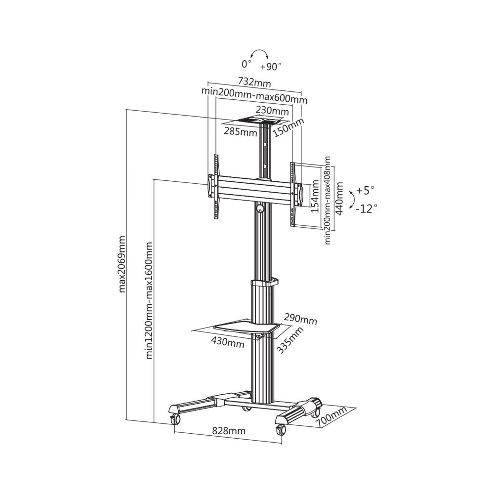 BRACKET - TELESCOPIC HEIGHT ADJUSTABLE TV CART - For most 37"-70" LED/LCD Flat Panel TVs