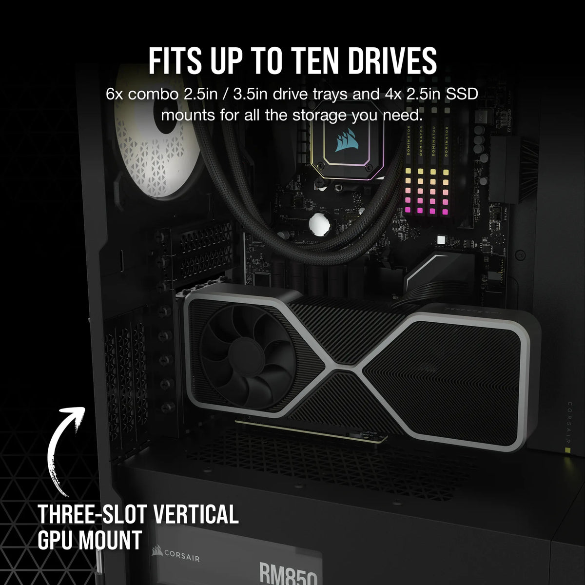7000D Airflow Black Tempered Glass Full Tower; 6x 3.5'' | 4x 2.5'' Drive Bays ; 480mm Radiator Compatible; 3x140mm fan incl - image 5