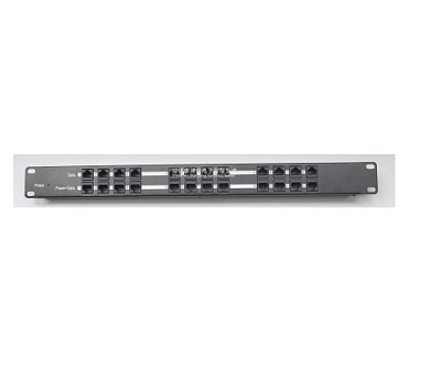 Rackmount 12 port passive PoE injector, Shielded, 1U, Black, 2.1mm Jack