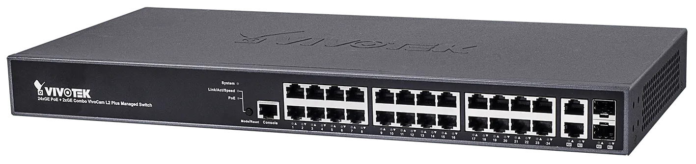 VIVOTEK Managed 24x GE PoE; 2x Combo SFP Switch; 370W