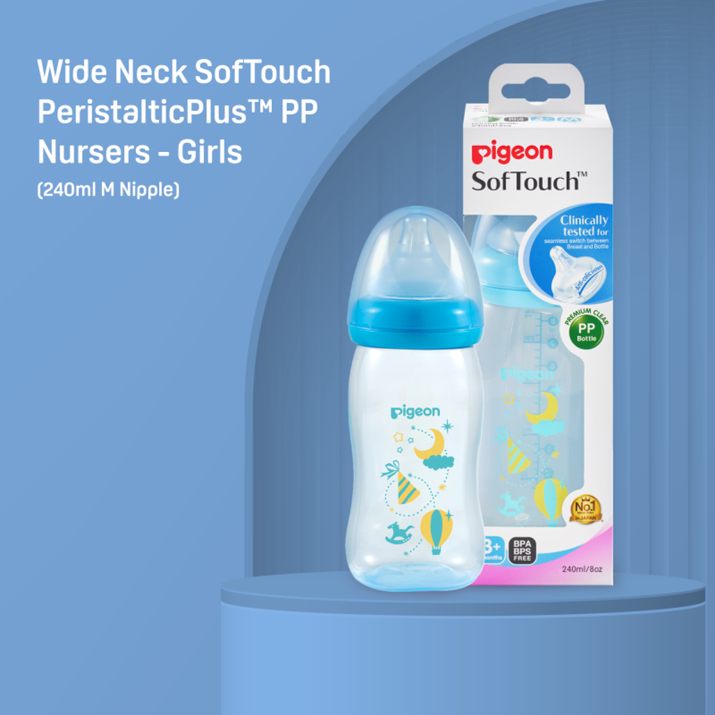 Pigeon Peristaltic Plus PP Bottle 240ml (M Hole) - Blue