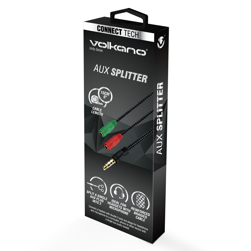 Volkano Unity series AUX Splitter 4 polePlug to 2 AUX Socket
