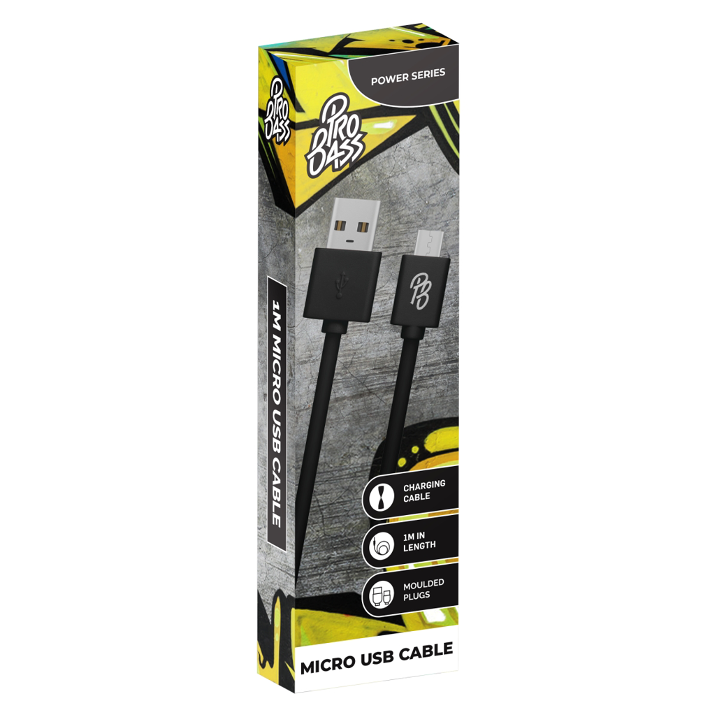 Pro Bass Power Series Boxed Round Micro USB Cable - Black