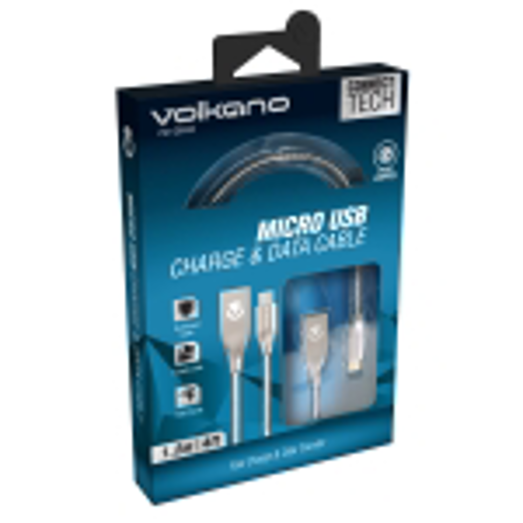 Volkano Iron Series Round Metallic Spring Micro USB Cable 1.2m - Silver