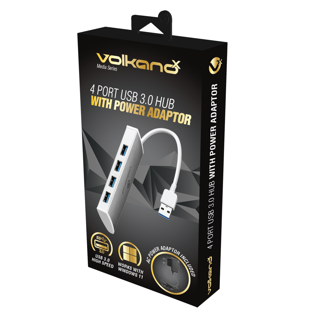 VolkanoX Media Series 4-Port USB Hub with Power Cable