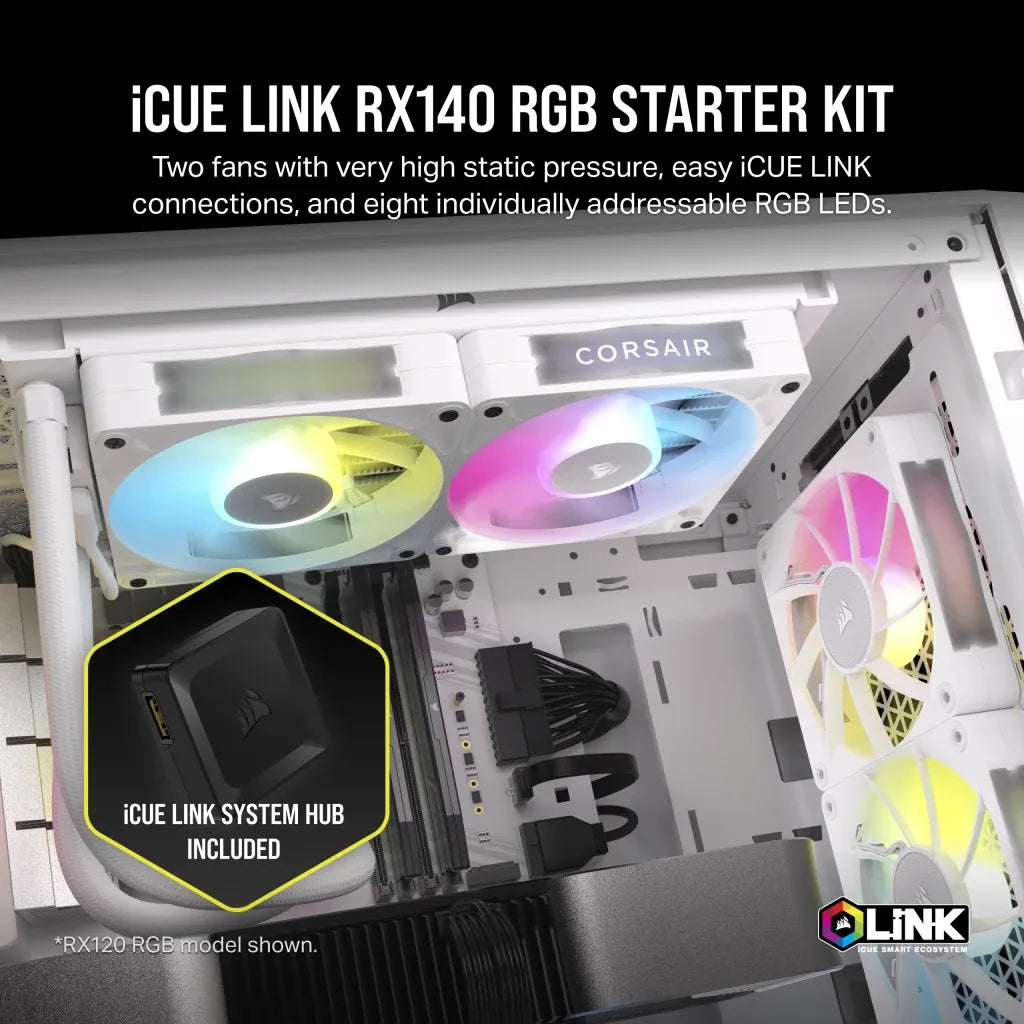 Corsair RX Series; iCUE LINK RX140; 140mm Fan; Dual Pack - White. - image 2