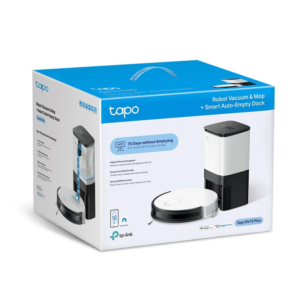 TP-Link Tapo RV10 Plus Robot Vacuum, Mop, Auto Empty, Gyroscope, 2600 mAh, 300 ml