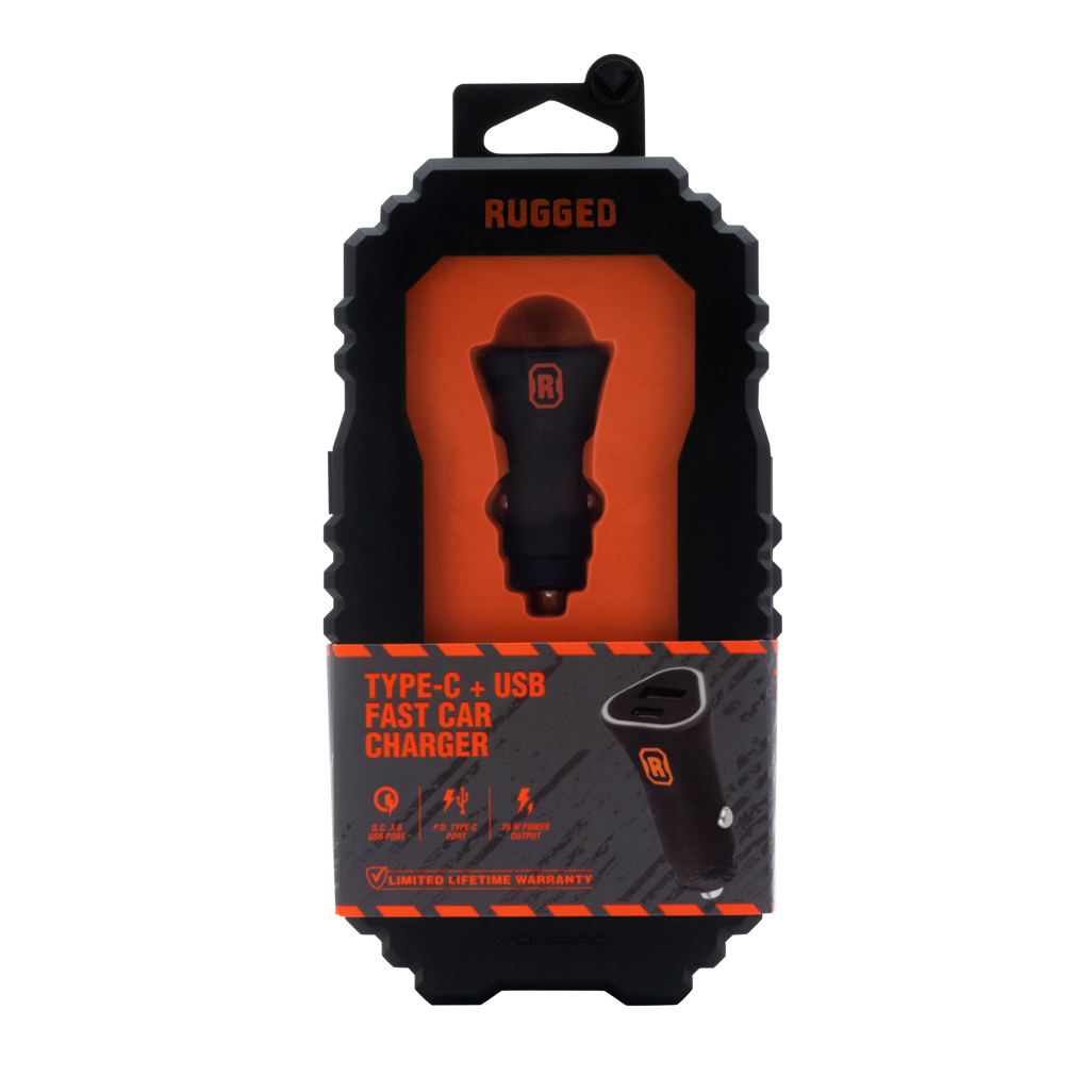 Rugged by Volkano Dual USB Car Charger with QC3.0 and PD