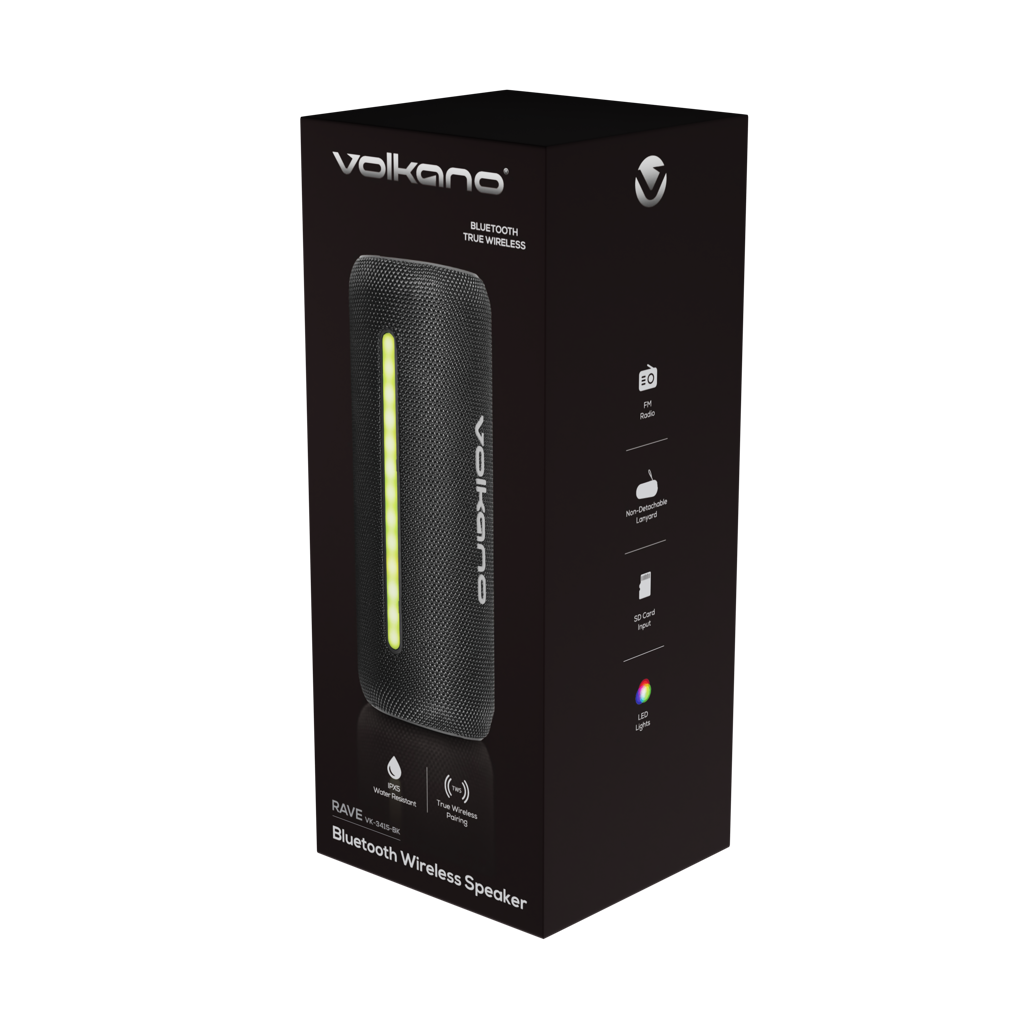 Volkano Rave Series Portable Bluetooth Speaker  - Black with grey buttons