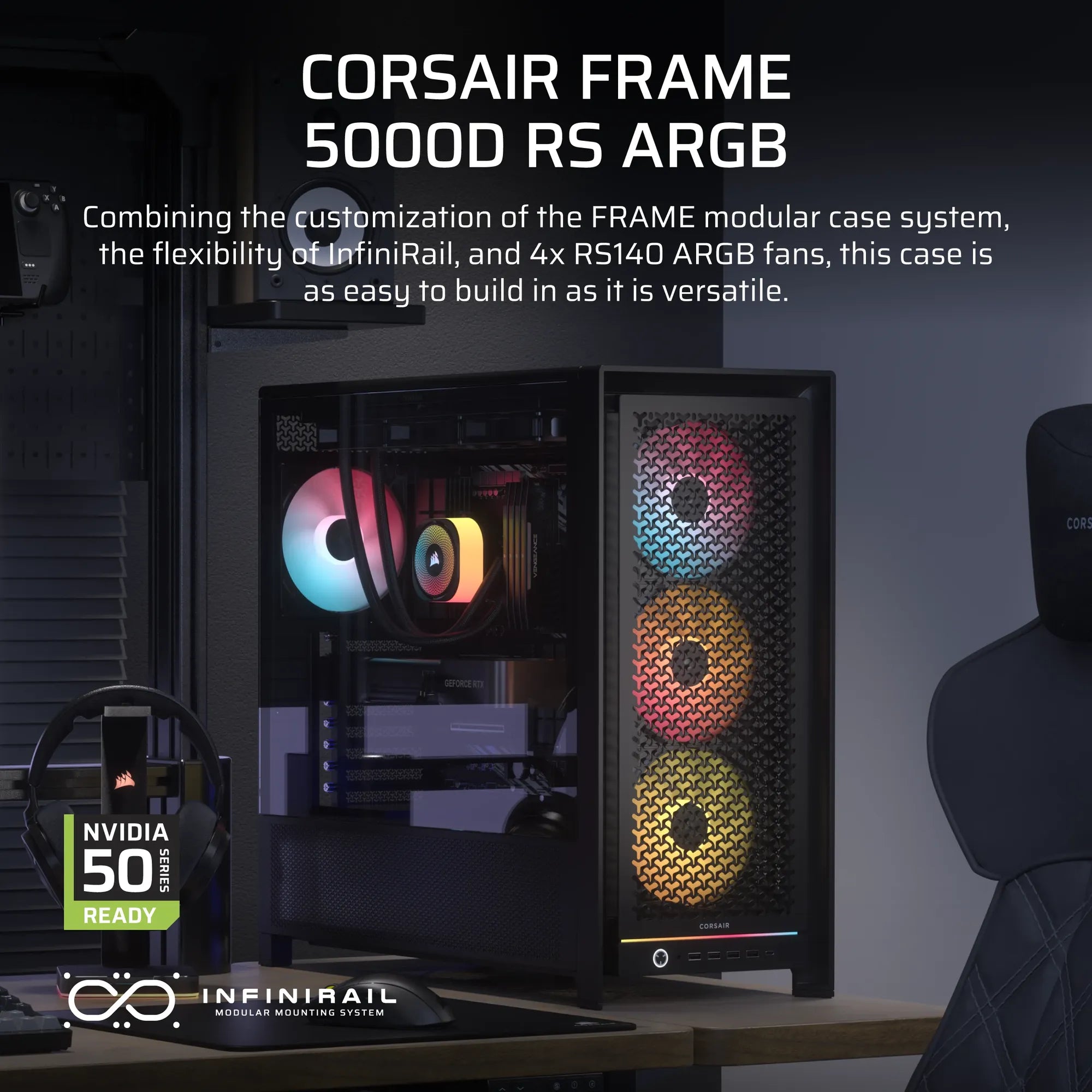 FRAME 5000D RS ARGB Mid-Tower PC Case; 4x RS140 ARGB Fans; 2x 2.5'' ; 1x 3.5'' ; Black. - image 2