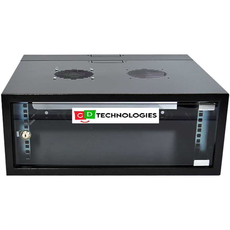 4U 300 + 200MM COLLAR SWING FRAME WALL BOX INCL FANS AND POWER BLACK