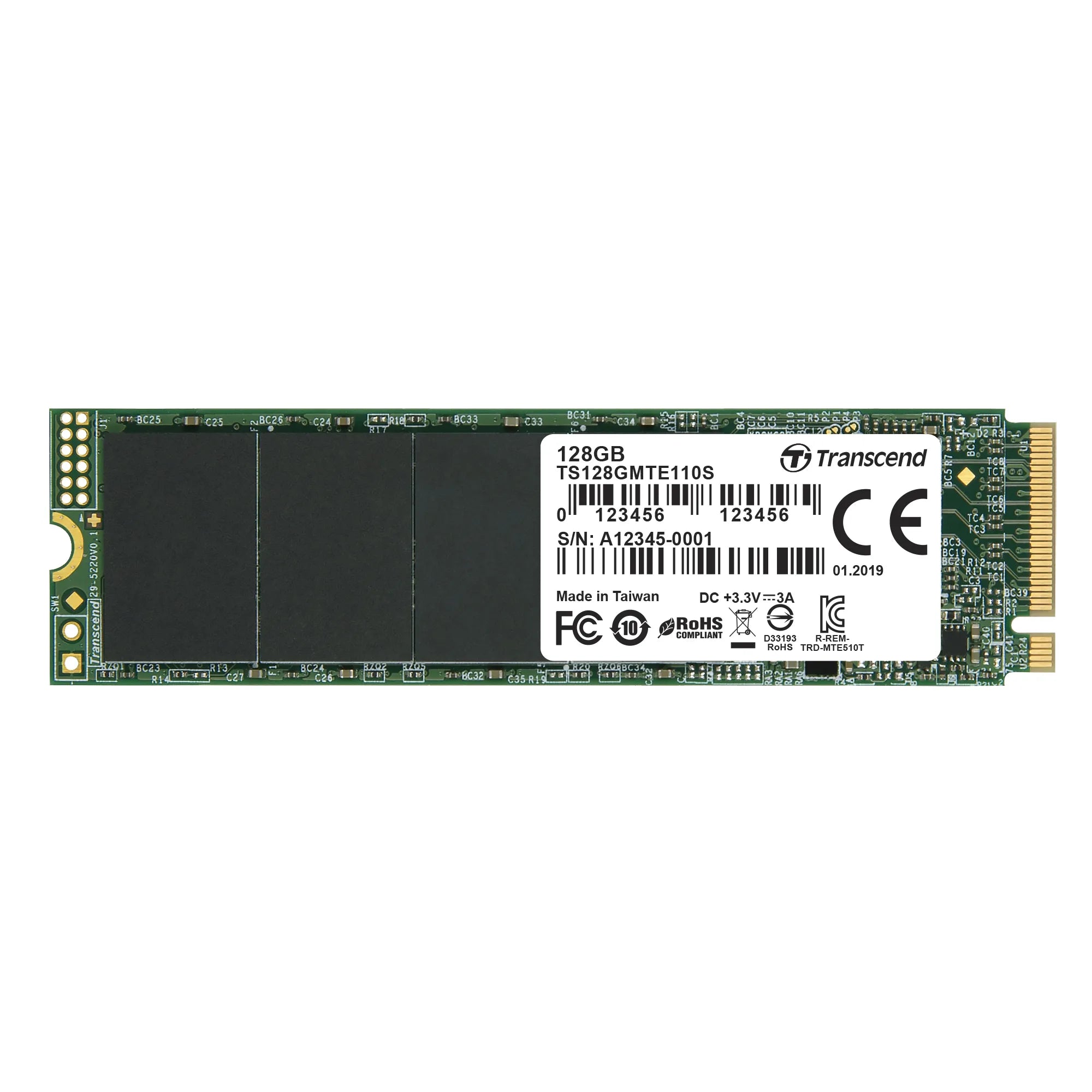 TRANSCEND 128GB MTE110S PCI-E GEN 3x4 M.2 2280 SSD 3D TLC - 1500 MB/s Read 550 MB/s Write - 50 TBW - image 2