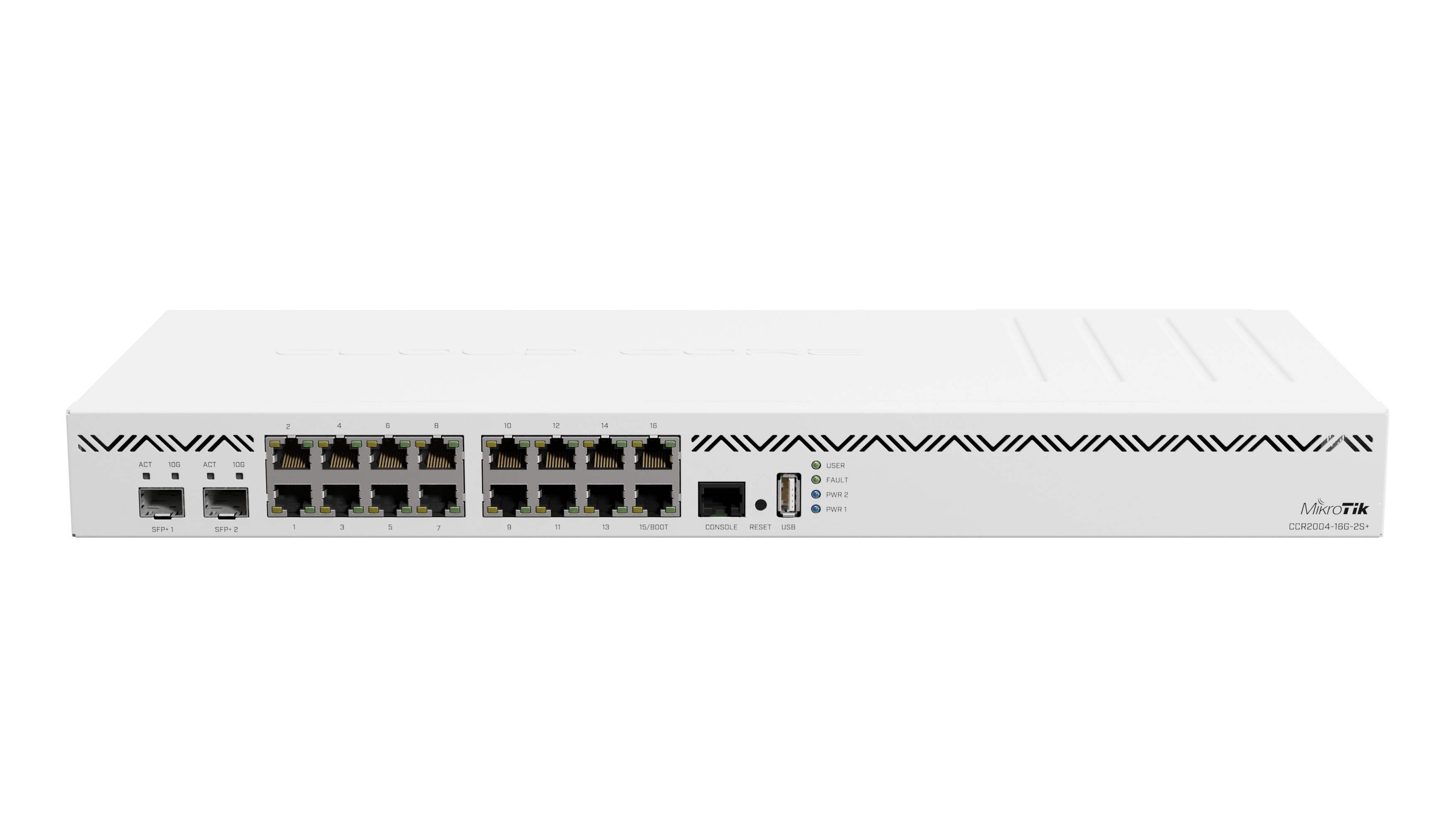 MikroTik CCR2004-16G-2S+, 16 x 1GB Ethernet ports and 2 x 10G SFP+ ports, 1x USB port