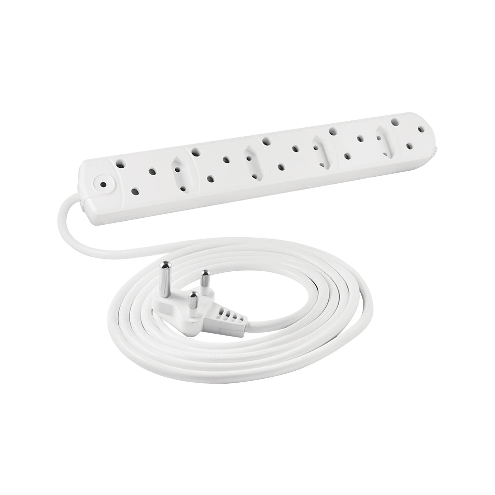 5 PORT MULTI PLUG WITH, X5 15A,X4 6AMP, 5M CORD