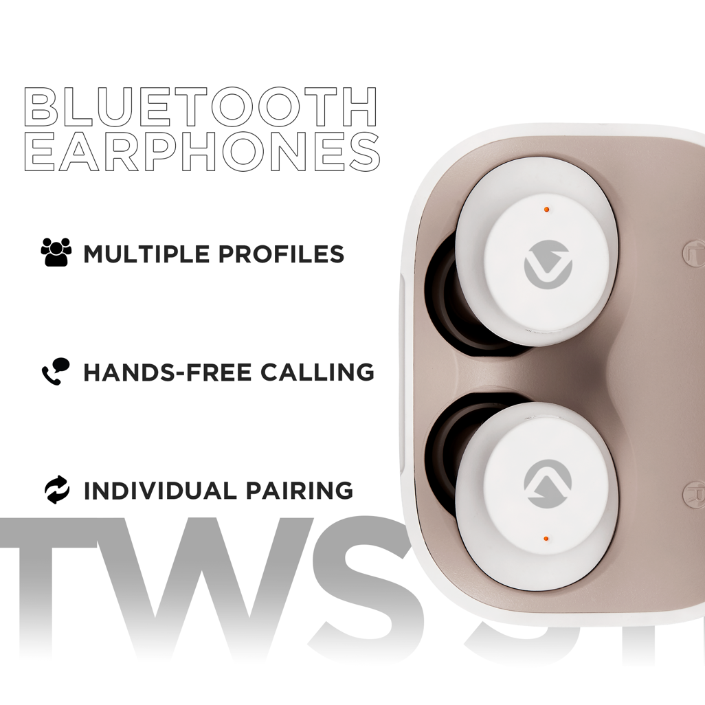 Volkano Taurus Series 2.0 True Wireless Earphones - White