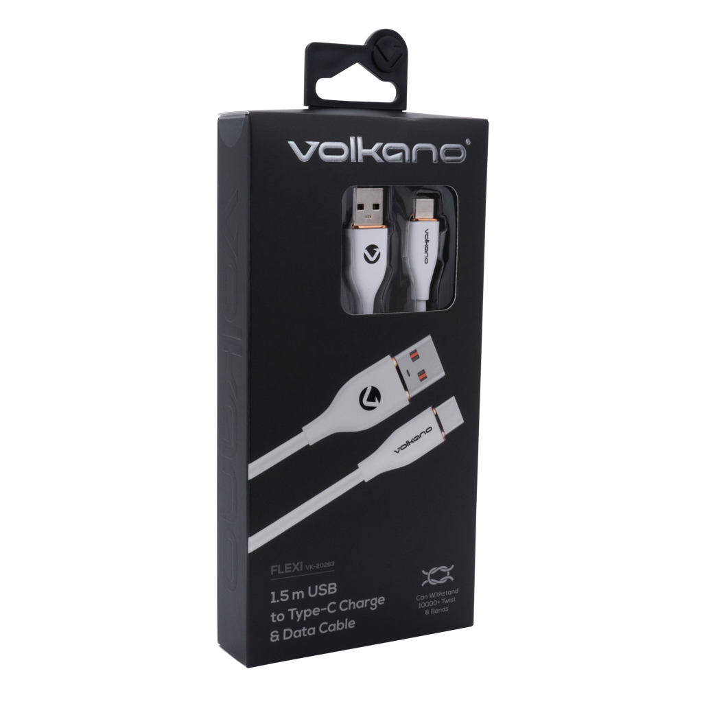 Volkano Flexi Series USB to Type-C 1.5M 30W- White