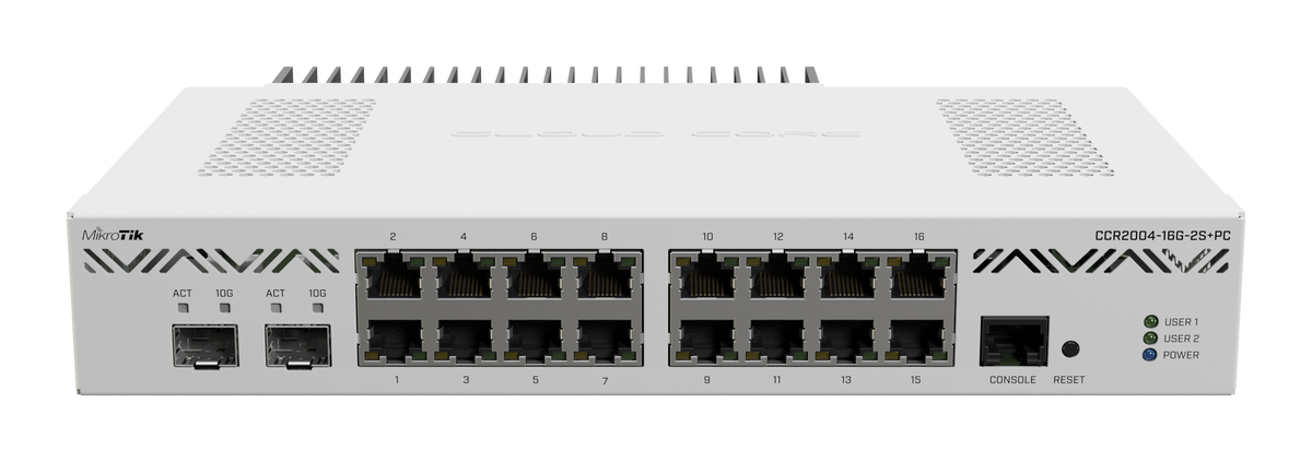 MikroTik Cloud Core 16 Port Gigabit 2SFP+ Passive Cooling Router | MT-RBCCR2004-16G-2S+PC