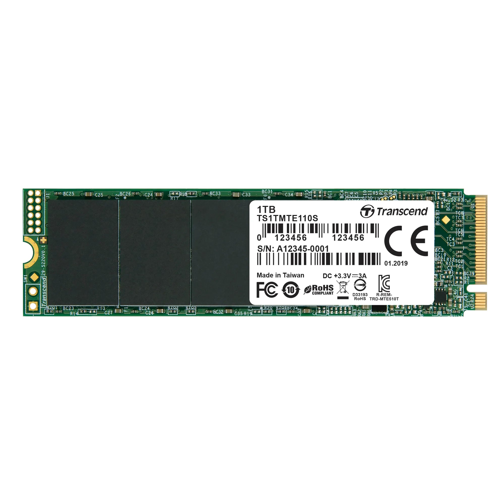 TRANSCEND 1TB MTE110S PCI-E GEN 3x4 M.2 2280 SSD 3D TLC - 1700 MB/s Read 1400 MB/s Write - 400 TBW