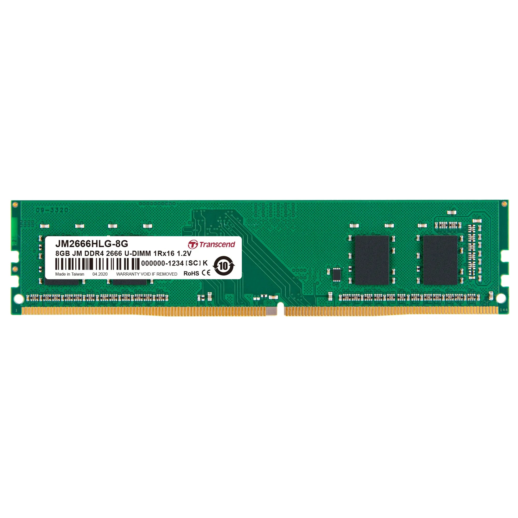 TRANSCEND 8GB DDR4 2666MHz DESKTOP U-DIMM 1RX16 1GX16 CL19 1.2V