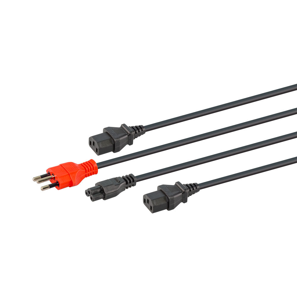 4M MULTI-HEADED PARTIALLY DEDICATED SLIMLINE 3-PIN POWER CABLE - 2X IEC AND 1X CLOVER