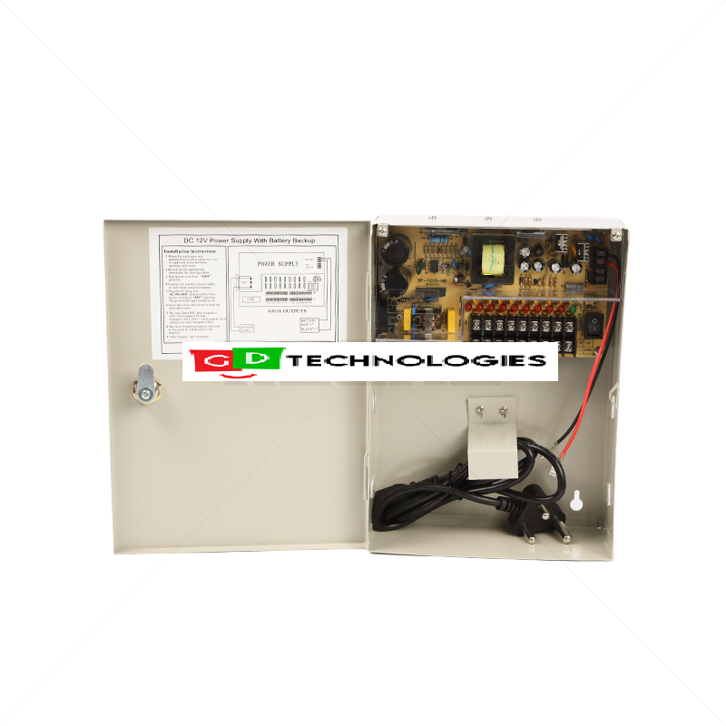 9 Channel 12VDC 10 Amp CCTV Power Supply with Battery Back-up