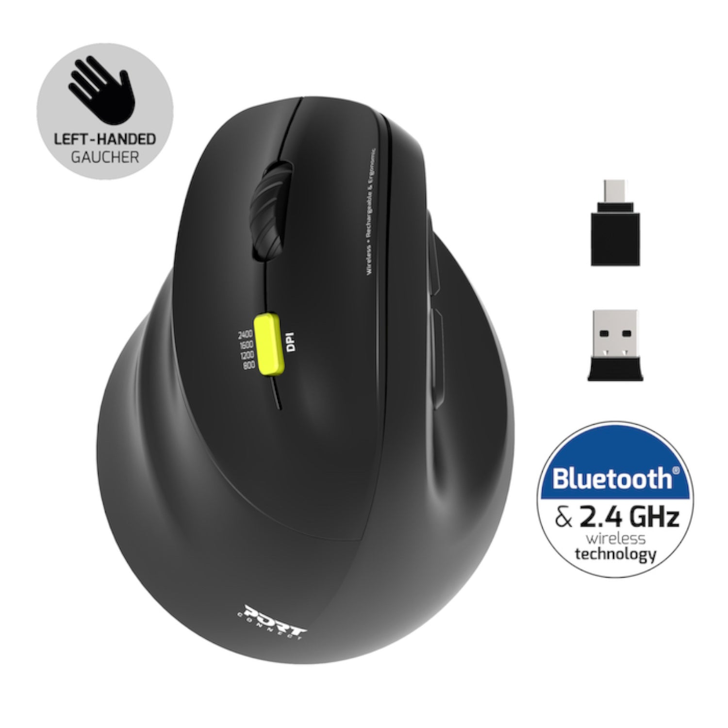 Port Connect Ergo Shape Rechargeable Wireless Mouse – image 2