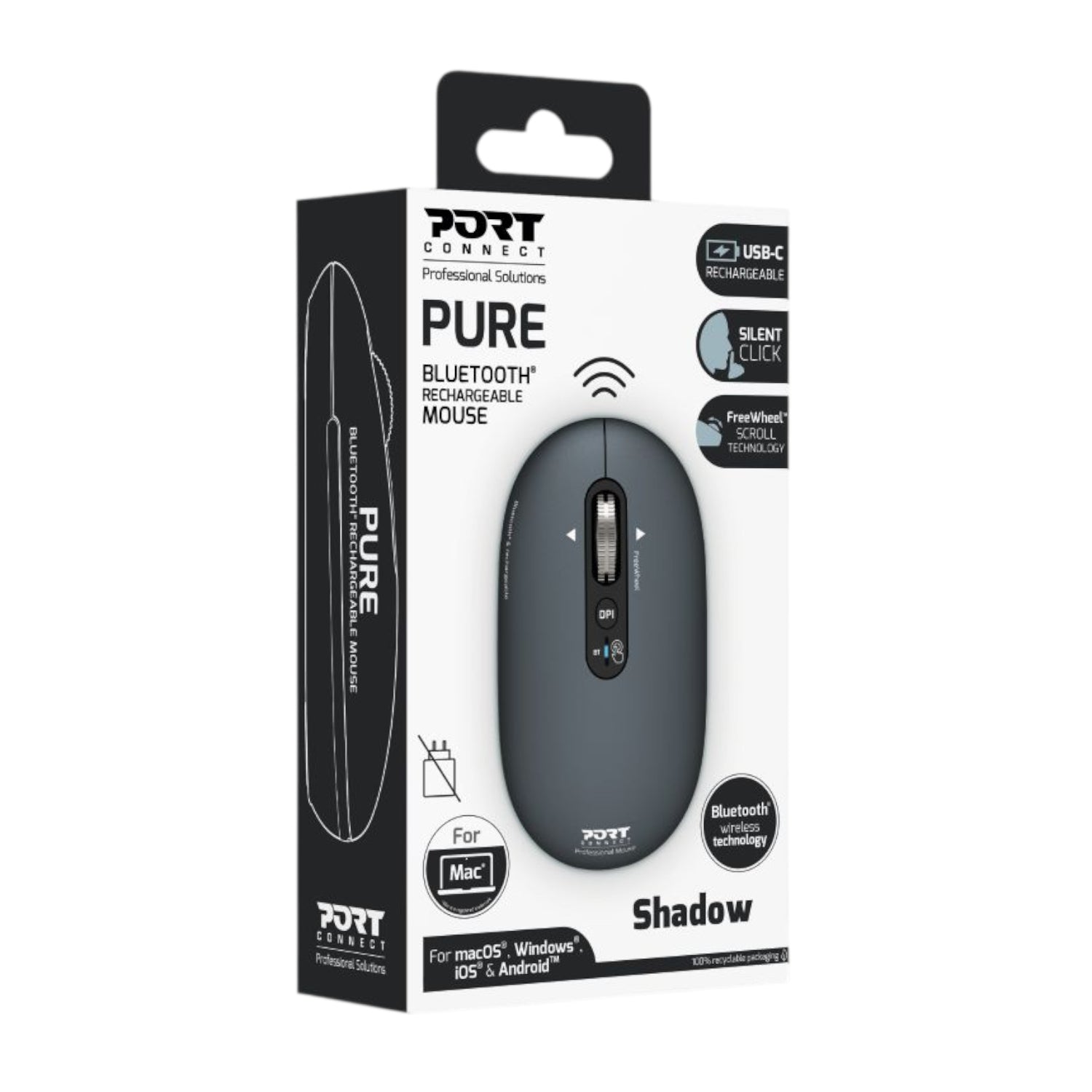 Port Connect PURE MAC Rechargeable Wireless and Bluetooth Mouse - Shadow – image 5