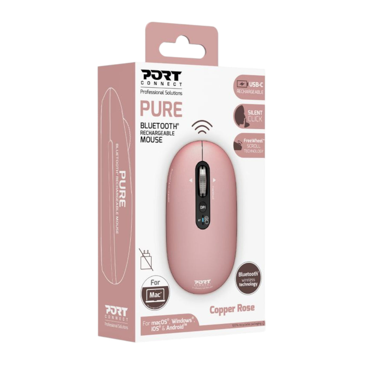 Port Connect PURE MAC Rechargeable Wireless and Bluetooth Mouse - Copper Rose – image 5