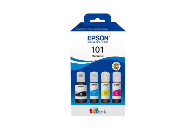 Epson 101 Ecotank Multipack ink bottle (337ml). Black 7500 pgs & 6000 pages each colour @ 5% coverage.
