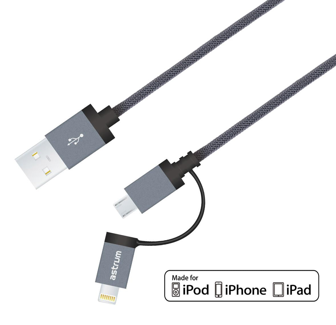 AC330 Micro USB + 8pin Charge & Sync MFI Braided Cable