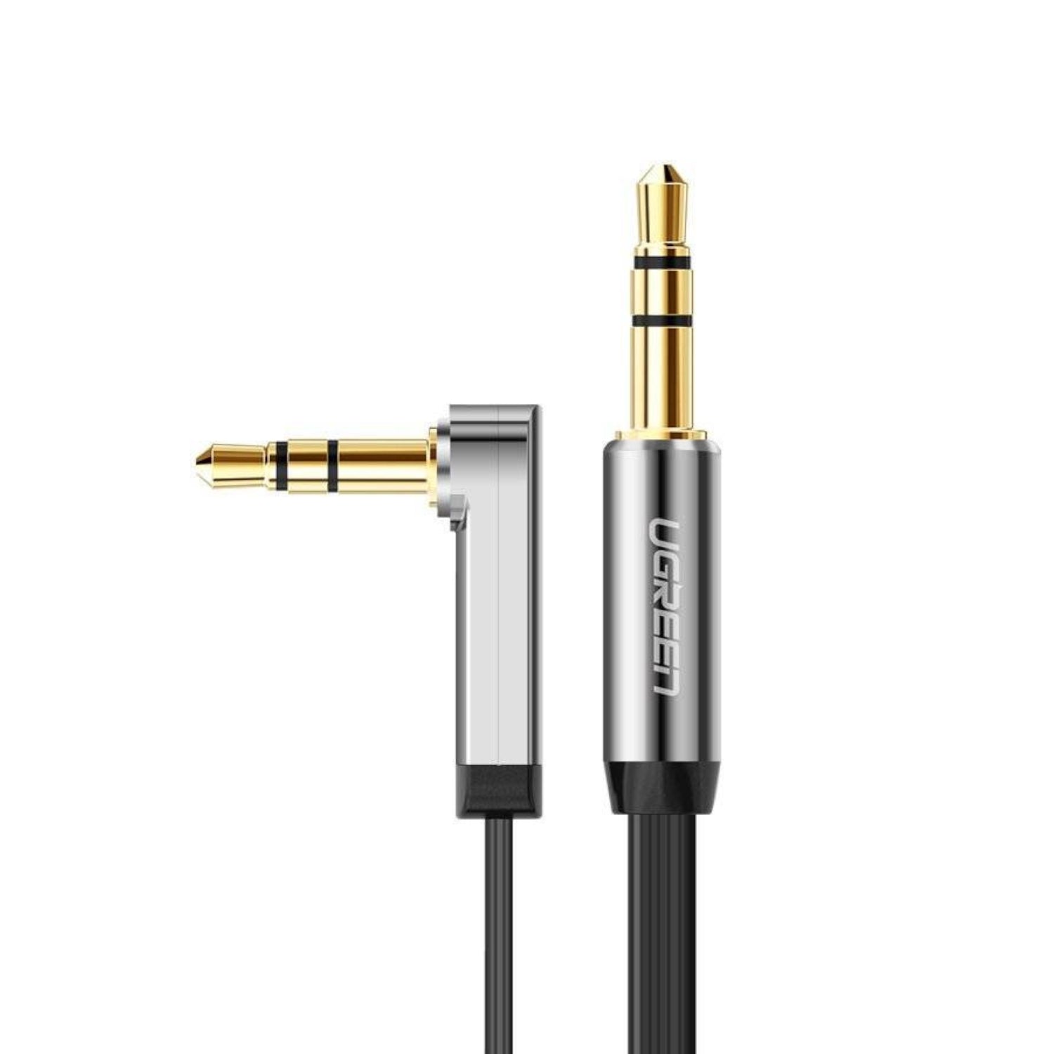 UGREEN AV119 Right-angled 3.5mm Flat Aux Cable 2m - Black/Silver – image 2