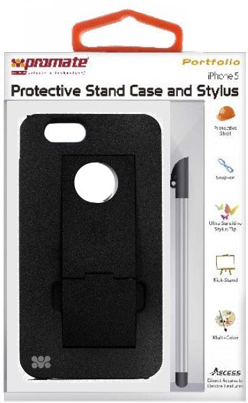 Promate Black Portfolio iPhone 5 Protective Stand Case