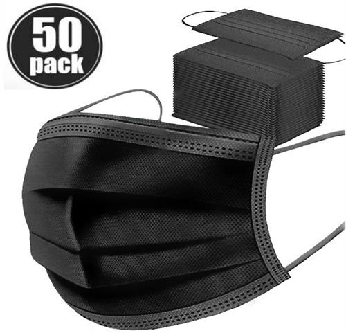 Casey 3 Ply Disposable Face Mask with Earloop 50 Per Pack - black