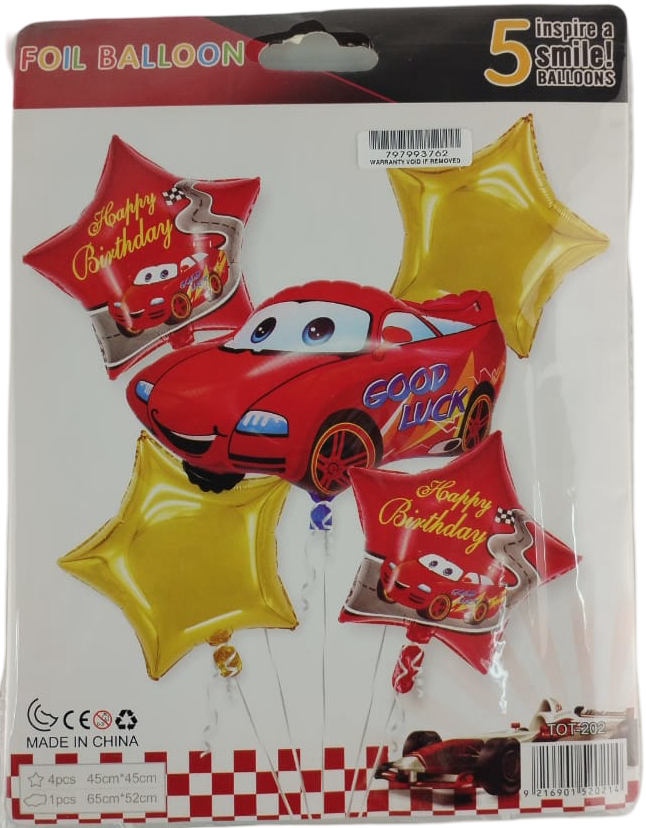 Casey 5pc Red Cars Themed Birthday Balloon Set