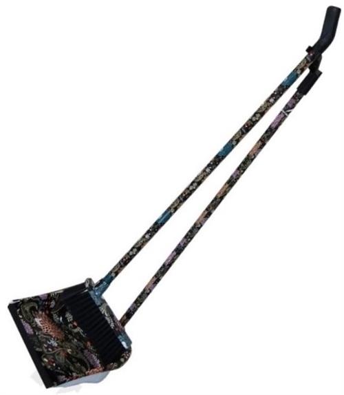 Totally Long Dust Pan Broom Set Black Floral Design