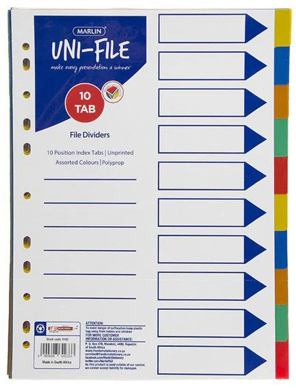 MARLIN FILE DIVIDERS JAN - DEC POLYPROP